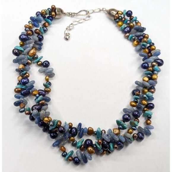 Jay King Mine Finds DTR Blue & Copper Pearl Blue Gemstone Multi Strand Necklace - Picture 3 of 7